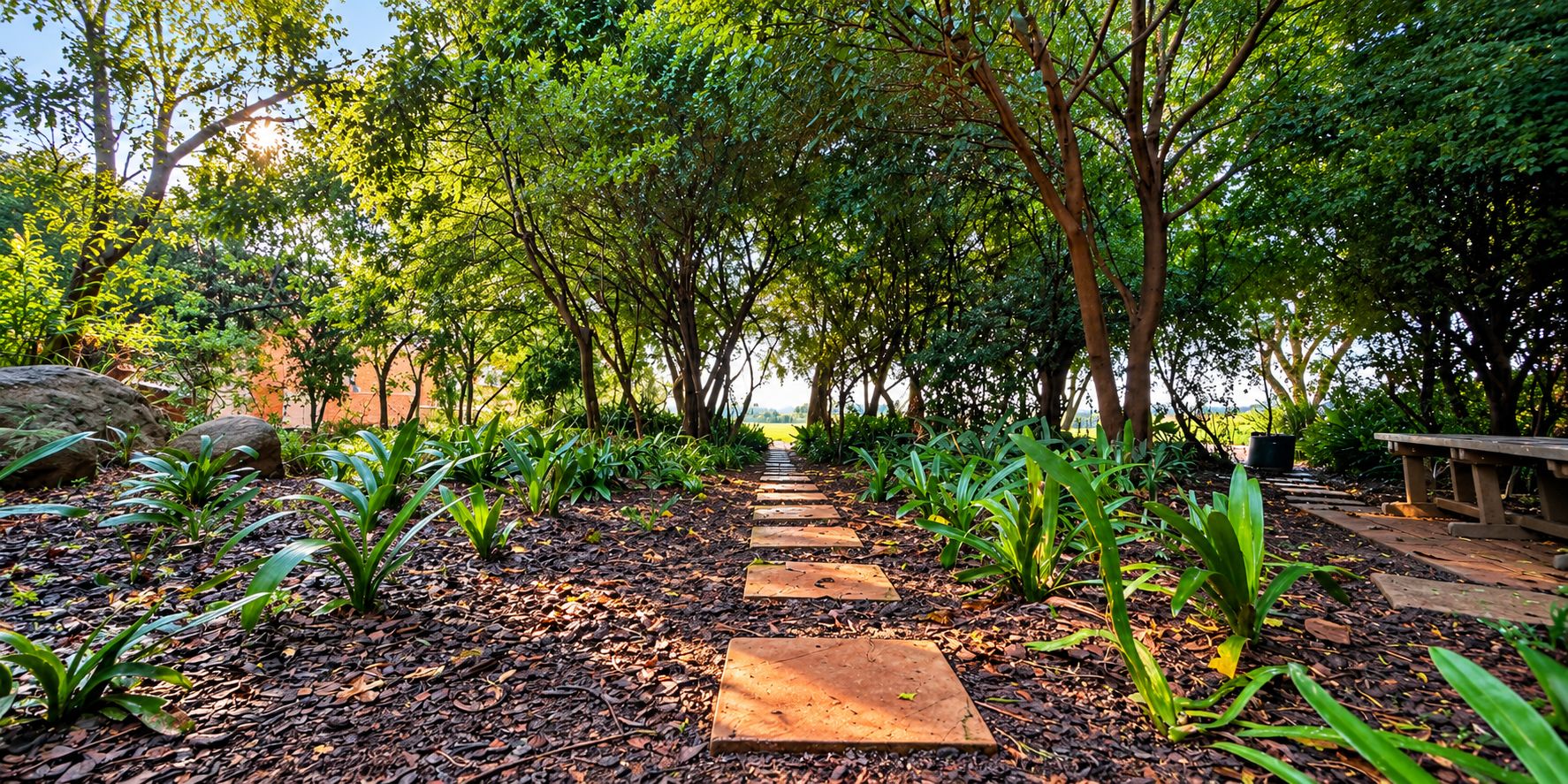 Die roete tussen die bome by Midstream College – The trail among the trees at Midstream College